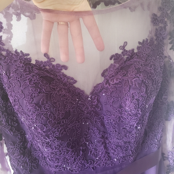 Plum Mother of the Bride Bridesmaid Dress Lace 10 - Picture 9 of 15